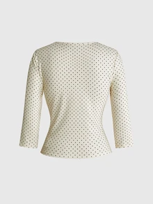 ROMWE Kaos Wanita Leher Persegi Motif Polkadot Serbaguna Gaya Awal Milenium Y2K untuk Semua Gaya - Aprikot - View 2