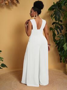 Zivah Plus Size Women's Summer Loose Halter Pockets Wide Leg Jumpsuit - White - View 4