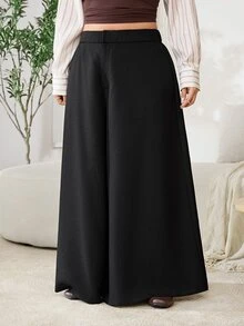 Solflare Plus Size Women's Solid Color Casual Versatile Daily Wear Long Pants - Black - View 5