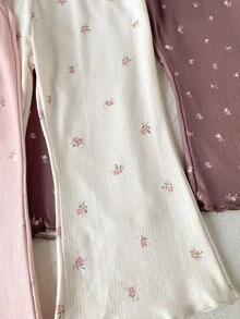 SHEIN 3件組女嬰純色長褲，簡約時尚，適合外出，春秋穿著，舒適 - 彩色 - 查看 7