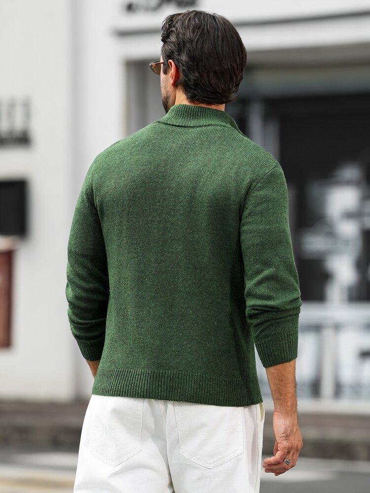 Marcello Vane Men's Autumn/Winter Commute Daily 3D Cable Knit Cardigan,Ins Style, Street Mature, Loose Fit Sweater Green Autumn, Formal, Old Money - Dark Green - View 2
