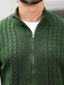 Marcello Vane Men's Autumn/Winter Commute Daily 3D Cable Knit Cardigan,Ins Style, Street Mature, Loose Fit Sweater Green Autumn, Formal, Old Money - Dark Green - View 3