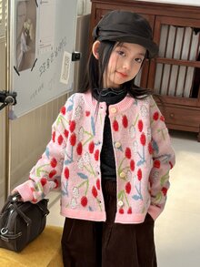 Dazy Kids 青少年女孩全印花休閒百搭日常穿搭開襟衫 秋季 - 粉色 - 查看 8