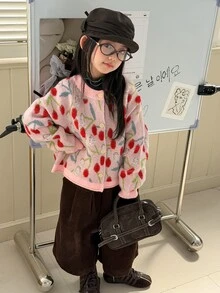 Dazy Kids 青少年女孩全印花休閒百搭日常穿搭開襟衫 秋季 - 粉色 - 查看 1