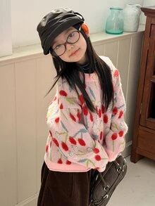 Dazy Kids 青少年女孩全印花休閒百搭日常穿搭開襟衫 秋季 - 粉色 - 查看 4