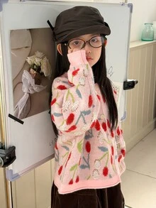 Dazy Kids 青少年女孩全印花休閒百搭日常穿搭開襟衫 秋季 - 粉色 - 查看 5