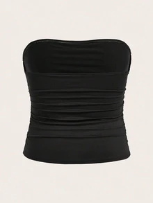 SHEIN CURVE+ Plus Size Women 3 Pieces Basic Tube Top Set Strapless Multipack Ruched With Padding Dates Going Out Office Black Olive Green Brown Summer Sexy Casual - Multicolor - View 3