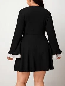 Truni Plus-Size Elegant French Black And White Dress, Party Dress Pear Body,Triangle Body Fall - Black and White - View 2