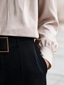 Penseblé 女款純色短款長袖立領夾克外套 - 卡其色 - 查看 5