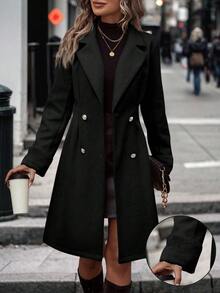 Struktiv Autumn/Winter Fashion Versatile Double-Breasted Overcoat Date Night Office Black Business Casual Elegant - Black - View 7