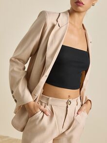 Airaco Women's Solid Color Front Button Closure Long Sleeve Blazer Jacket And Pants Elegant Suit Set Fall Cloth For Women - Khaki - View 7