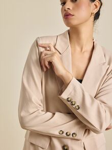 Airaco Women's Solid Color Front Button Closure Long Sleeve Blazer Jacket And Pants Elegant Suit Set Fall Cloth For Women - Khaki - View 6