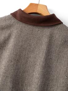 SHEIN Women's Fall Ruffle Decor Pocket Tweed Fabric Lapel Collar Frill Trim Long Sleeve Jacket Top Casual Elegant Warm Colorblock Brown Zipper Everyday - Multicolor - View 9