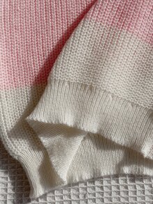 SHEIN 女童秋冬時尚極簡厚針織毛衣，粉色條紋漸層長袖圓領套頭衫 - 粉色 - 查看 6