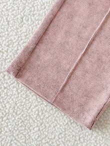 SHEIN Vintaside Kids BABY GIRLS Casual Minimalist Dusty Pink Rib-Knit Solid Long Sleeve Tops And Wide Leg Pants 2 Pieces Set - Pink - View 8