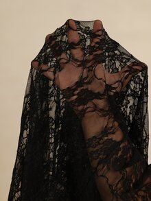 HautHeat Women's Lace Deep V-Neck Long Sleeve Cutout Sexy Nightgown - Black - View 8