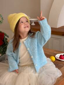 DAZY Infant (Girl) Round Neck Solid Color Long Sleeve Autumn/Winter Cardigan - Blue - View 8