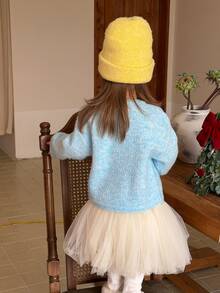 DAZY Infant (Girl) Round Neck Solid Color Long Sleeve Autumn/Winter Cardigan - Blue - View 2