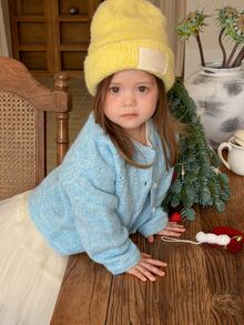 DAZY Infant (Girl) Round Neck Solid Color Long Sleeve Autumn/Winter Cardigan - Blue - View 7
