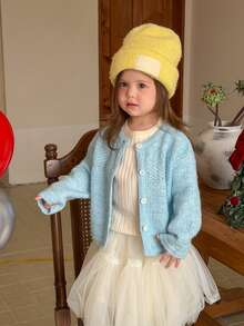 DAZY Infant (Girl) Round Neck Solid Color Long Sleeve Autumn/Winter Cardigan - Blue - View 6