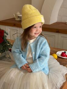 DAZY Infant (Girl) Round Neck Solid Color Long Sleeve Autumn/Winter Cardigan - Blue - View 4
