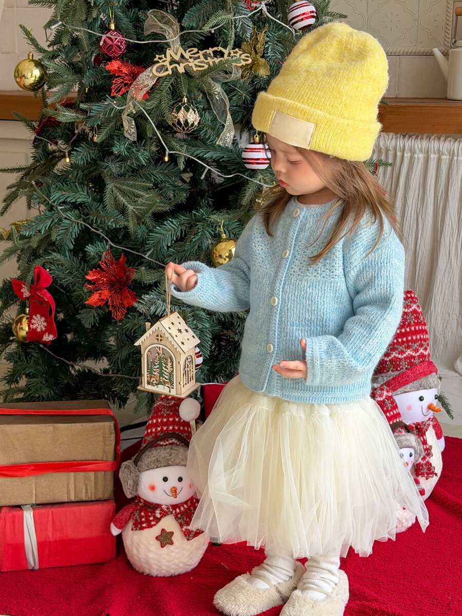 DAZY Infant (Girl) Round Neck Solid Color Long Sleeve Autumn/Winter Cardigan - Blue - View 1