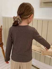 Hapijoa Young Girl Letter Graphic Casual Daily Long Sleeve T-Shirt - Coffee Brown - View 8