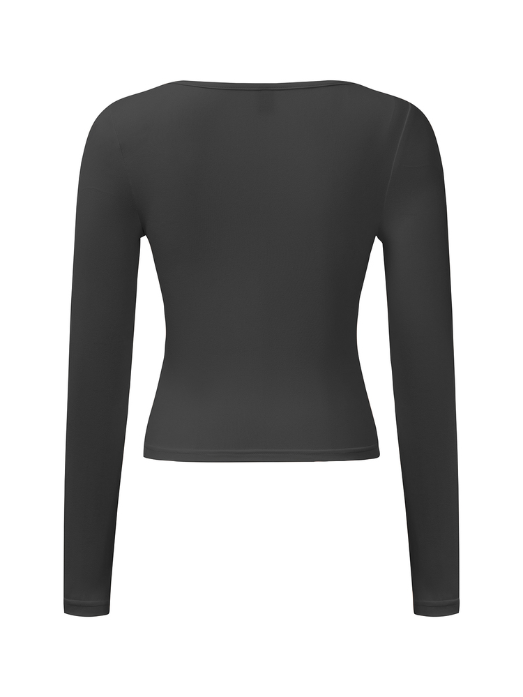 SHEIN Scoop Neck Ruched Side Crop Tee For Dailywear Fall Cloth For Women - Grey - View 8