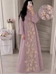 Yasmyna Women's Full-Length Floral Decor Casual Elegant Loose Comfortable Party Robe - Pink - View 1