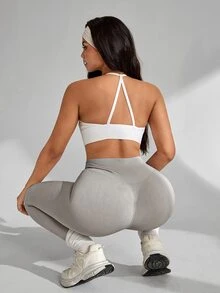 SHEIN Sports Women's High Waist Tight Fit Sports Leggings Yoga - Grey - View 2