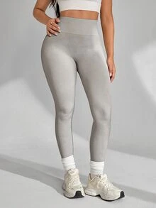 SHEIN Sports Women's High Waist Tight Fit Sports Leggings Yoga - Grey - View 5