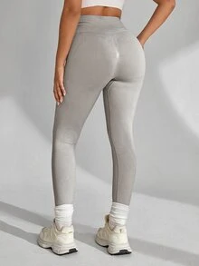 SHEIN Sports Women's High Waist Tight Fit Sports Leggings Yoga - Grey - View 3