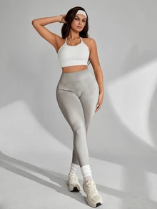 SHEIN Sports Women's High Waist Tight Fit Sports Leggings Yoga - Grey - View 6