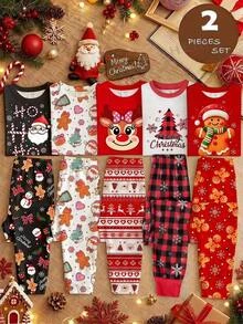 SHEIN Tween Girls Tween Girl Autumn/Winter Christmas Cute Fashion Versatile Party Long Sleeve Pants Set, Daily Home Wear, Slim Fit - Red - View 15