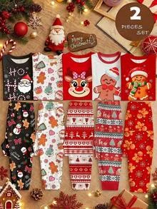 SHEIN Tween Girls Tween Girl Autumn/Winter Christmas Cute Fashion Versatile Party Long Sleeve Pants Set, Daily Home Wear, Slim Fit - Red - View 17
