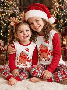 SHEIN Tween Girls Tween Girl Autumn/Winter Christmas Cute Fashion Versatile Party Long Sleeve Pants Set, Daily Home Wear, Slim Fit - Red - View 12