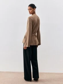 ATUI Studio Women's Crew Neck Long Sleeve Sweater With Back Bowknot Waist And Flared Hem, Minimalist Casual Commuter Style - Camel - View 3