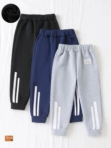 SHEIN 小男孩字母印花彈力腰休閒慢跑運動長褲 嬰兒藍 嬰兒黃 藍色 冬季 - 彩色 - 查看 5