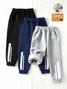 SHEIN 小男孩字母印花彈力腰休閒慢跑運動長褲 嬰兒藍 嬰兒黃 藍色 冬季 - 彩色 - 查看 1