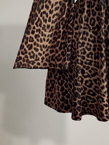 SHEIN ICON Plus Size Vintage Y2K Leopard Print Flare Sleeve Square Neck Ruched Waist A-Line Dress, Autumn Dress Fall - Multicolor - View 10