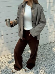 Elyressa 女款格紋落肩長袖單排扣休閒合身夾克 - 彩色 - 查看 5