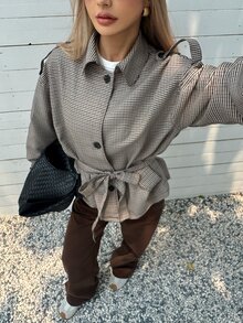 Elyressa 女款格紋落肩長袖單排扣休閒合身夾克 - 彩色 - 查看 4