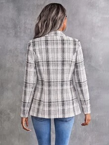 SHEIN LUNE Women's Casual Mature Elegant Button Long Sleeve Blazer Jacket For Office Business Black And White Fall Winter - Black and White - View 2
