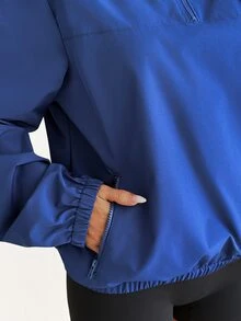 SHEIN Dewbera Women's Fashion Casual Solid Color Half-Zip Pocket Windbreaker Jacket - Navy Blue - View 5
