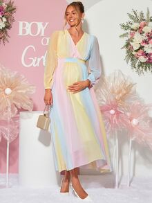 Loomaby Sweet Maternity Colorblock Vacation Dress,Gender Reveal Dress,Maternity Dress,Baby Shower Dress - Multicolor - View 3