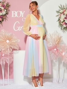 Loomaby Sweet Maternity Colorblock Vacation Dress,Gender Reveal Dress,Maternity Dress,Baby Shower Dress - Multicolor - View 8