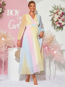 Loomaby Sweet Maternity Colorblock Vacation Dress,Gender Reveal Dress,Maternity Dress,Baby Shower Dress - Multicolor - View 4