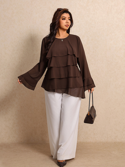 Elaquor Camisa de mujer talla grande de unicolor, casual y versátil para uso diario