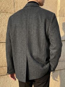 DAZY Autumn/Winter Herringbone Wool Fabric Padded Shoulder Commuter Men's Blazer - Grey - View 2