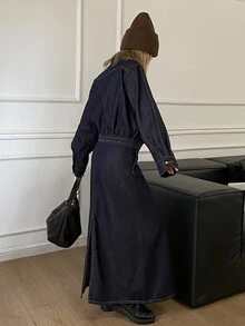 DAZY Women's Jacket & Long Skirt Casual Denim Set - Dark Wash - View 6